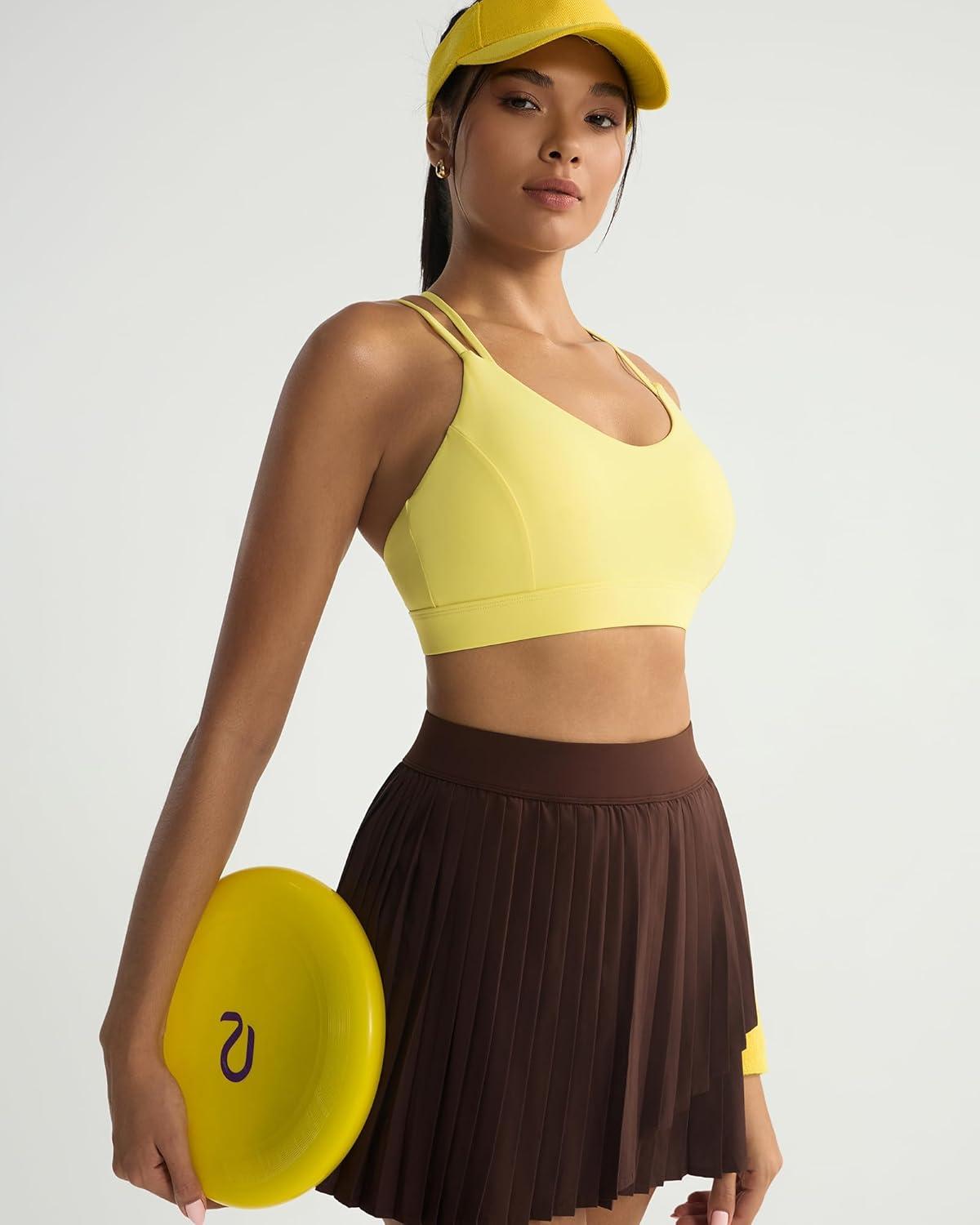 imageRUNNING GIRL Sports Bras for WomenStrappy Crisscross Back Padded Low Impact Running Sports Bra with Removable CupsAbright Yellow