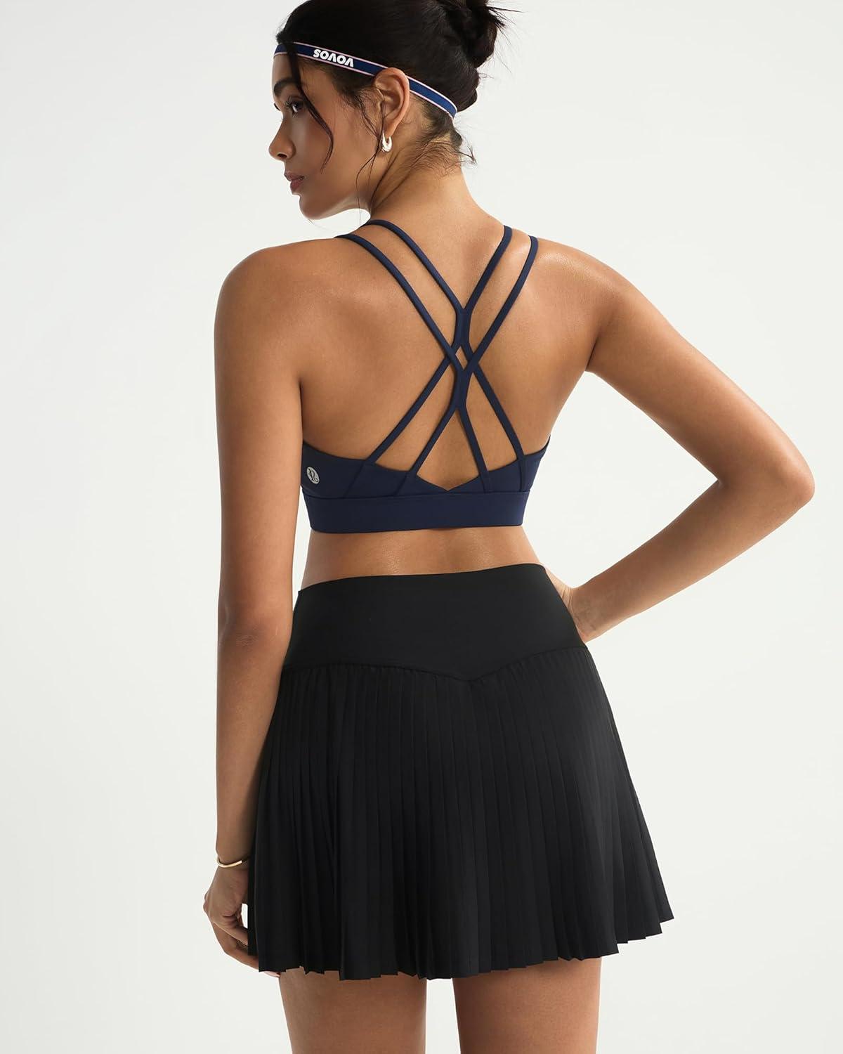 imageRUNNING GIRL Sports Bras for WomenStrappy Crisscross Back Padded Low Impact Running Sports Bra with Removable CupsAnavy Blue