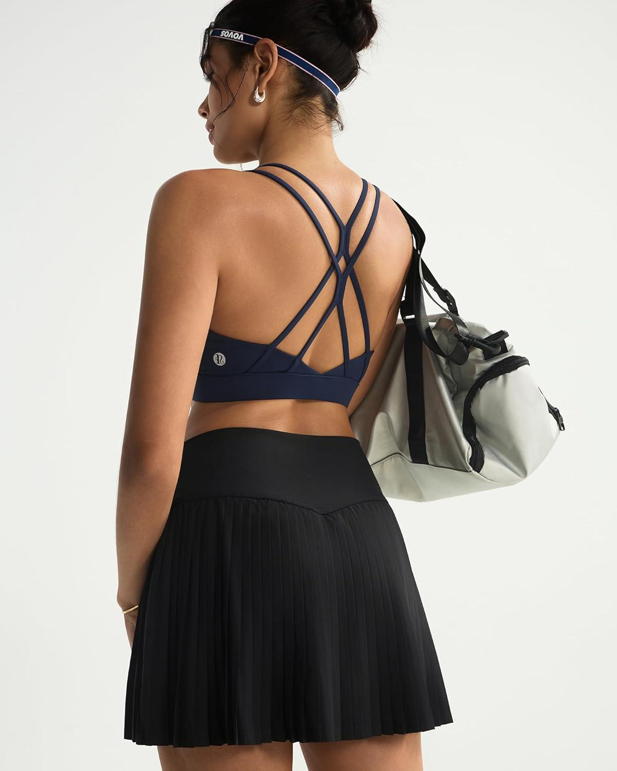 imageRUNNING GIRL Sports Bras for WomenStrappy Crisscross Back Padded Low Impact Running Sports Bra with Removable CupsAnavy Blue