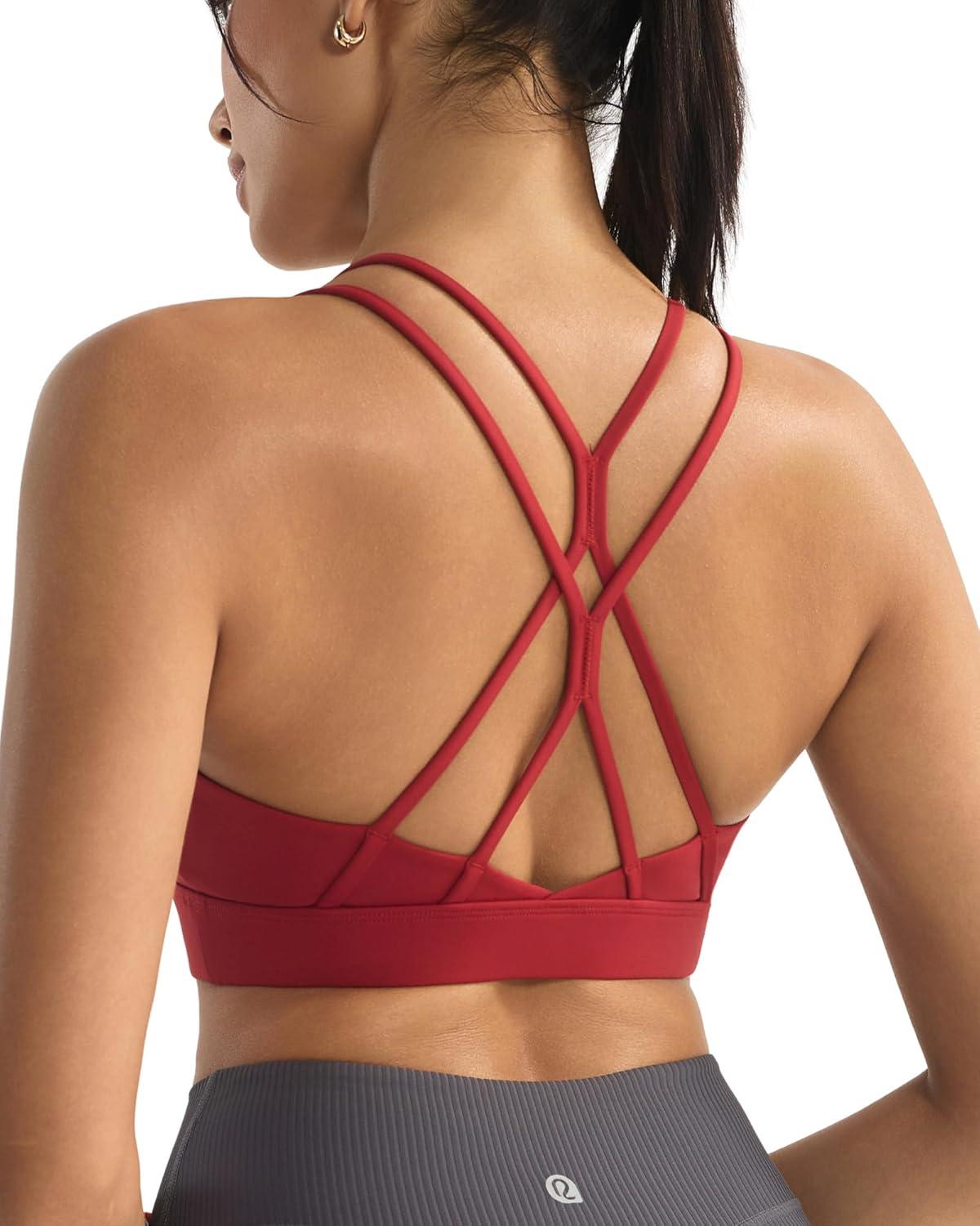 imageRUNNING GIRL Sports Bras for WomenStrappy Crisscross Back Padded Low Impact Running Sports Bra with Removable CupsArio Red