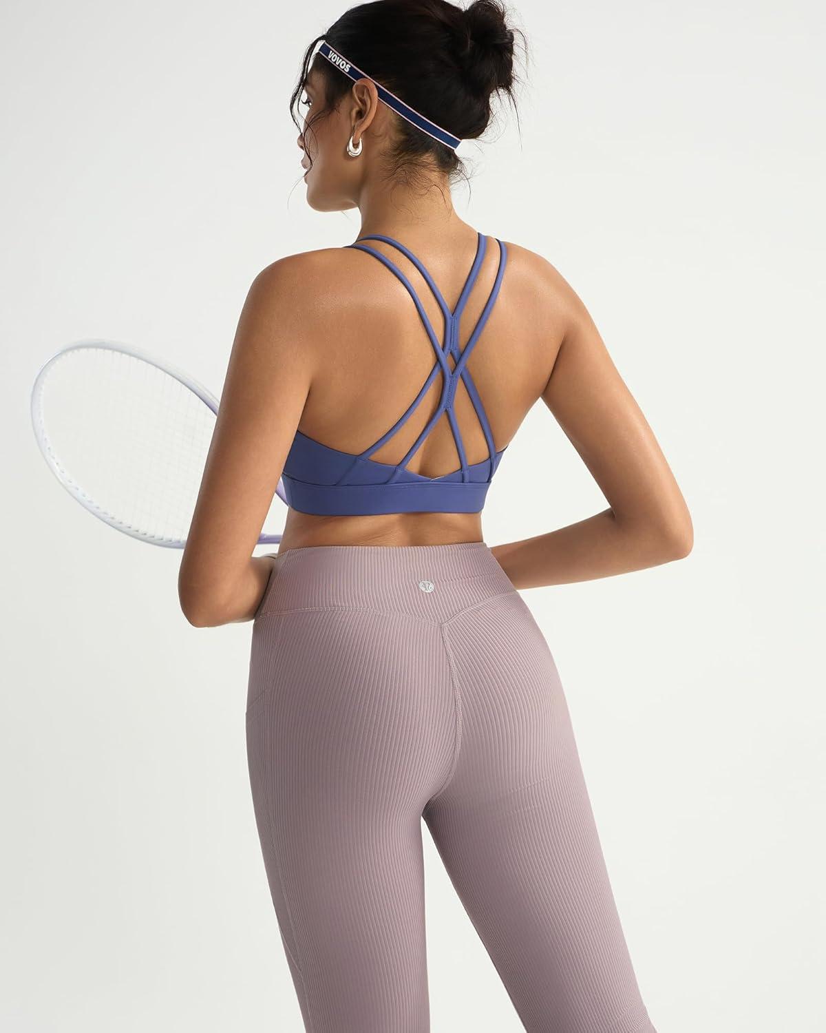 imageRUNNING GIRL Sports Bras for WomenStrappy Crisscross Back Padded Low Impact Running Sports Bra with Removable CupsAskydiver Blue