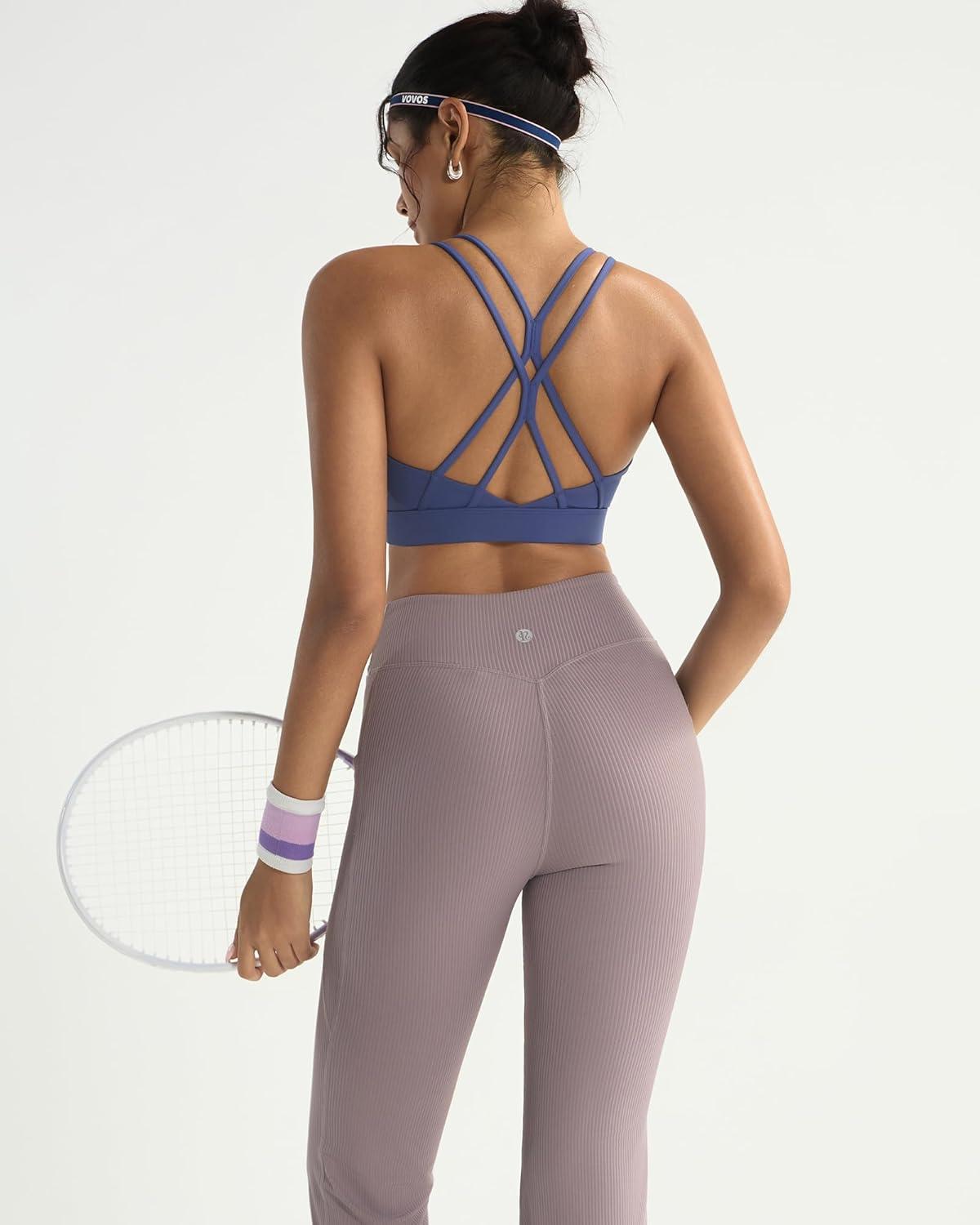 imageRUNNING GIRL Sports Bras for WomenStrappy Crisscross Back Padded Low Impact Running Sports Bra with Removable CupsAskydiver Blue