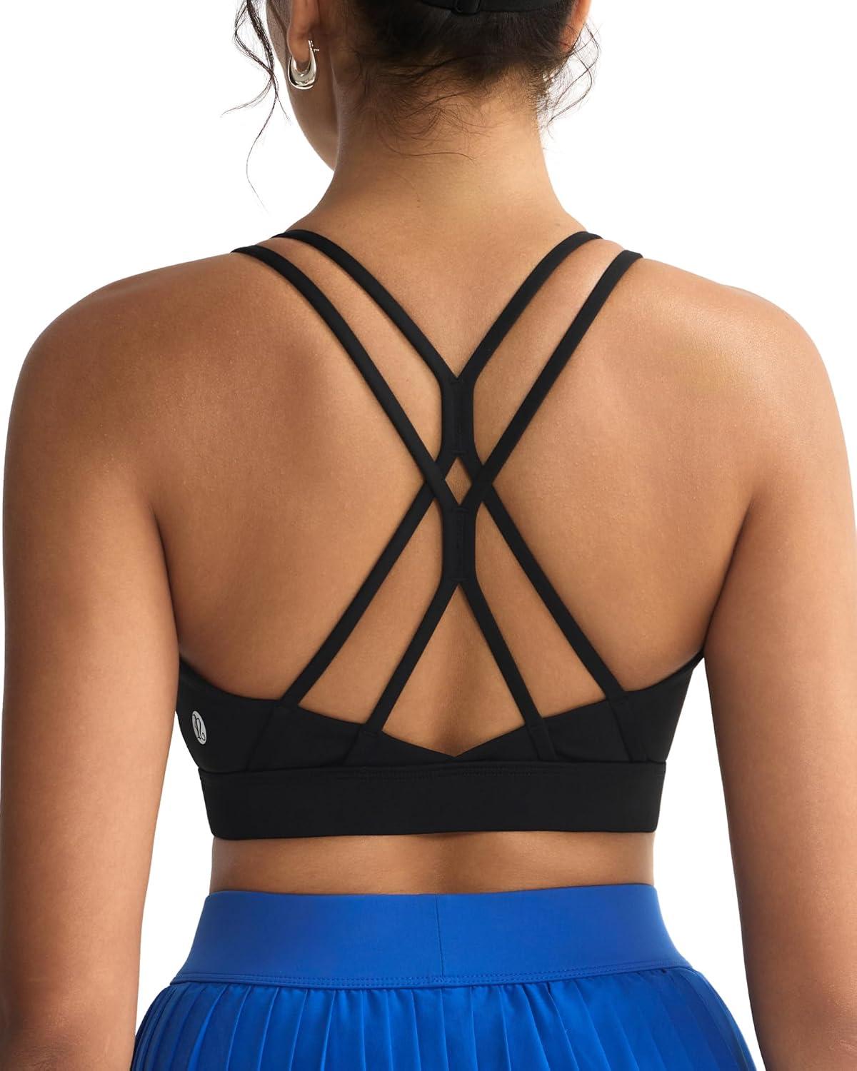 imageRUNNING GIRL Sports Bras for WomenStrappy Crisscross Back Padded Low Impact Running Sports Bra with Removable CupsBlack