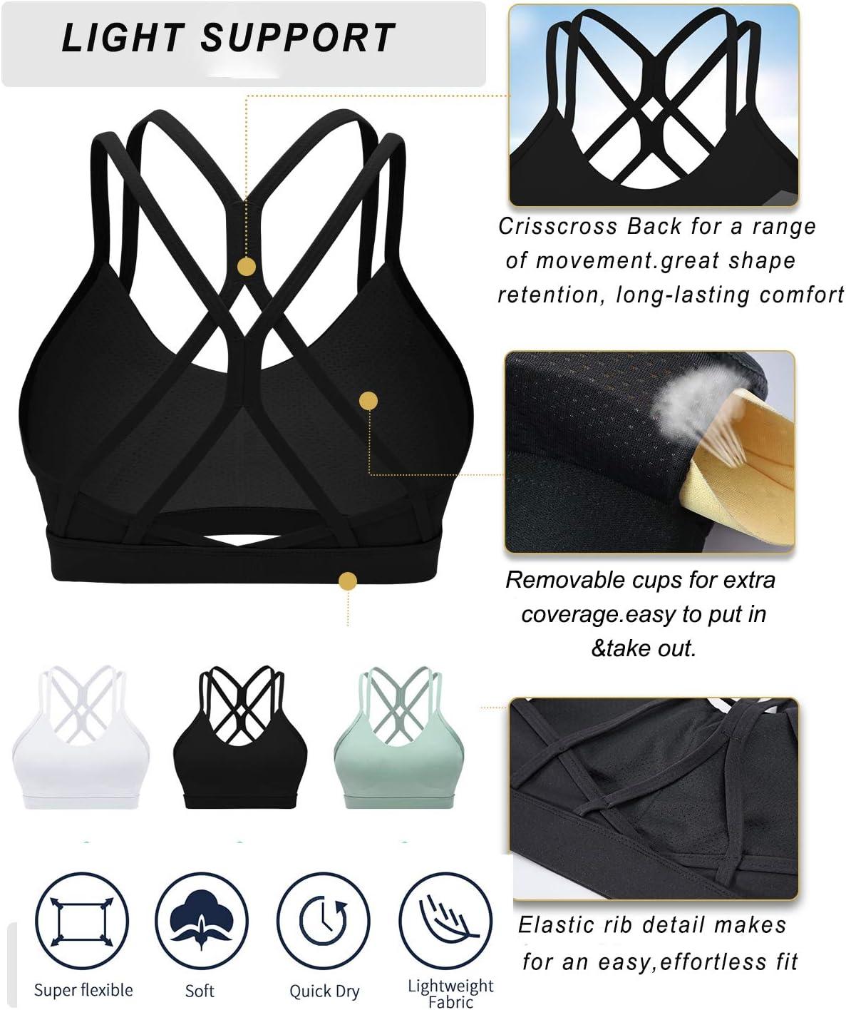 imageRUNNING GIRL Sports Bras for WomenStrappy Crisscross Back Padded Low Impact Running Sports Bra with Removable CupsBlack