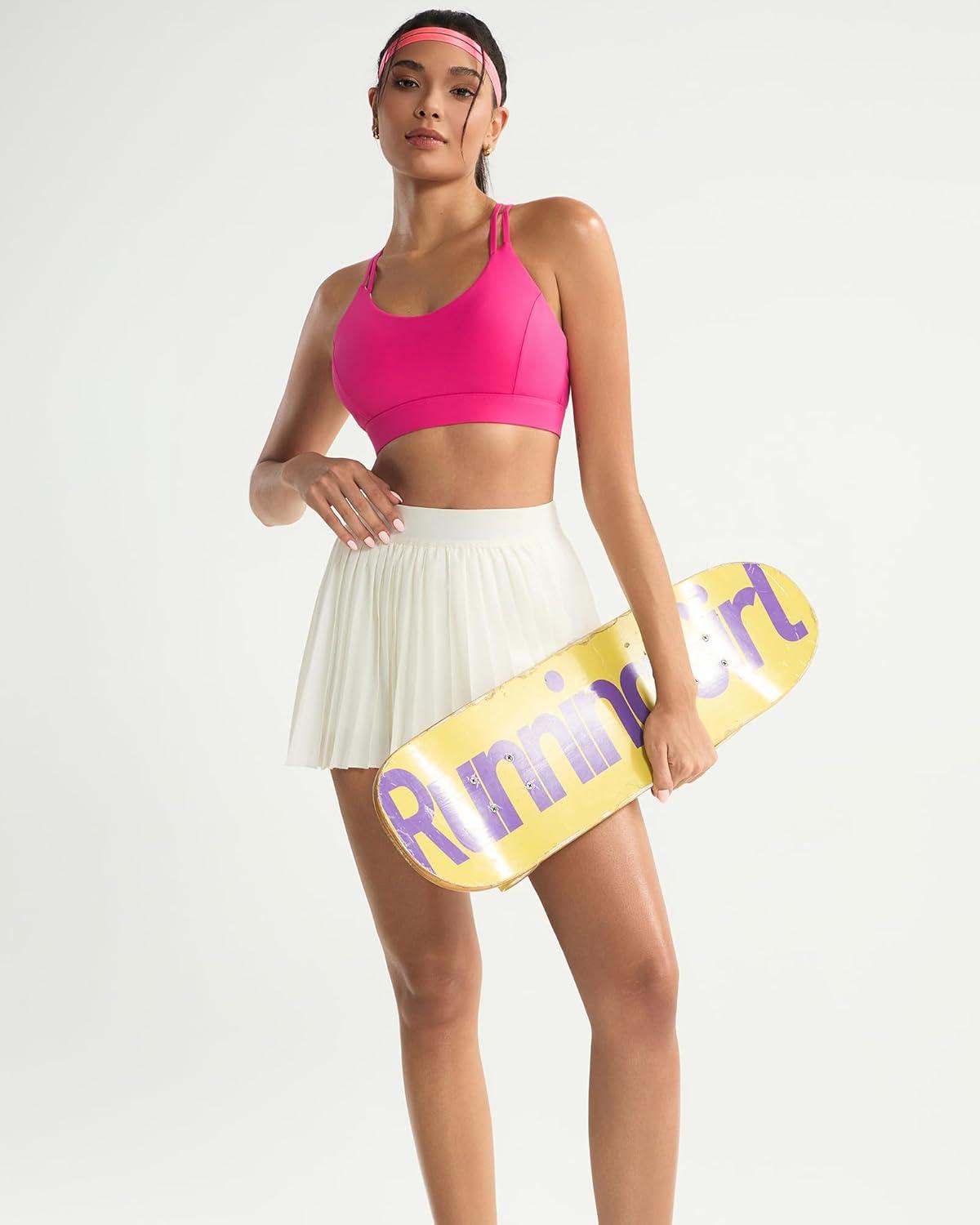 imageRUNNING GIRL Sports Bras for WomenStrappy Crisscross Back Padded Low Impact Running Sports Bra with Removable CupsHot Pink