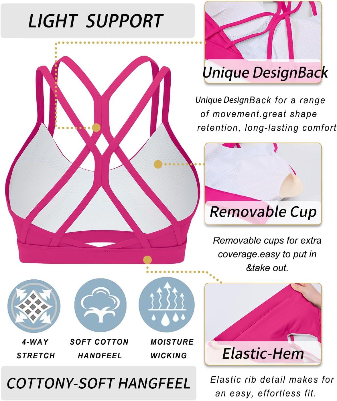 imageRUNNING GIRL Sports Bras for WomenStrappy Crisscross Back Padded Low Impact Running Sports Bra with Removable CupsHot Pink