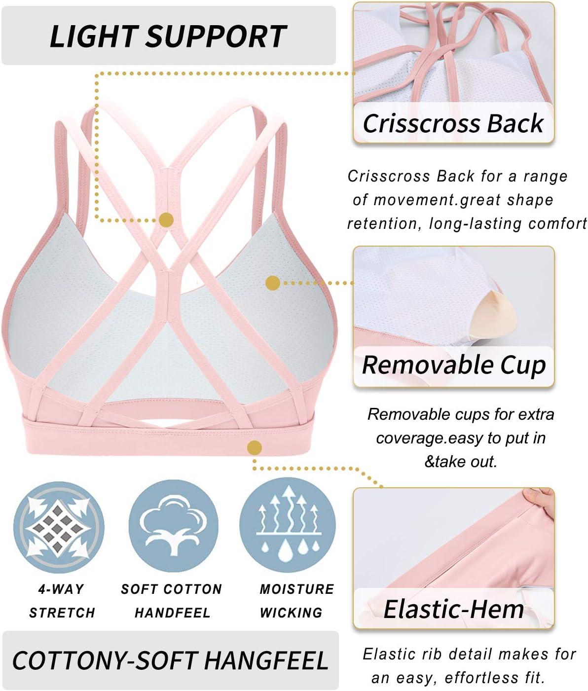 imageRUNNING GIRL Sports Bras for WomenStrappy Crisscross Back Padded Low Impact Running Sports Bra with Removable CupsPink