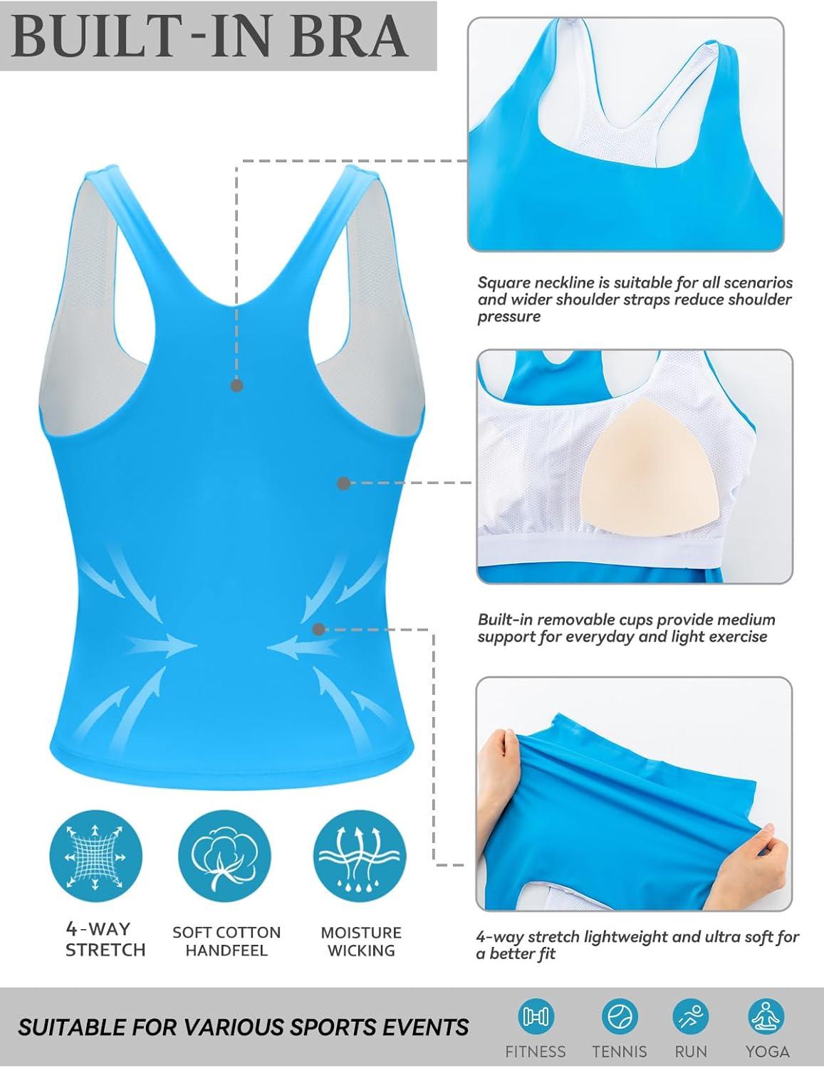 imageRUNNING GIRL Tank Tops with Built in Bras Racerback Activewear Yoga Workout Tops for WomenBright Blue