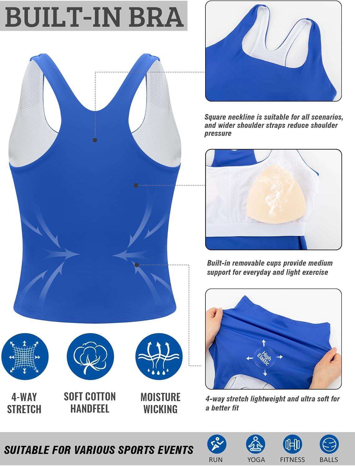 imageRUNNING GIRL Tank Tops with Built in Bras Racerback Activewear Yoga Workout Tops for WomenDark Blue