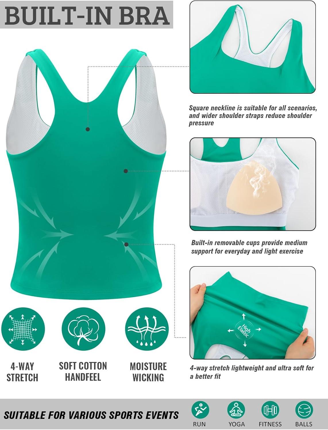 imageRUNNING GIRL Tank Tops with Built in Bras Racerback Activewear Yoga Workout Tops for WomenGreen