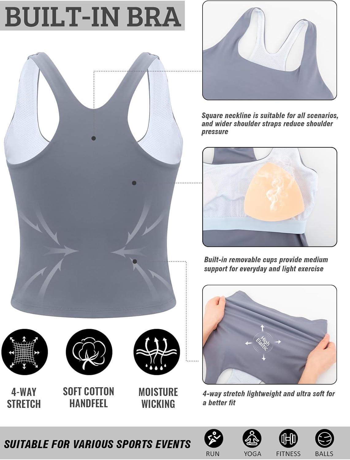 imageRUNNING GIRL Tank Tops with Built in Bras Racerback Activewear Yoga Workout Tops for WomenGrey