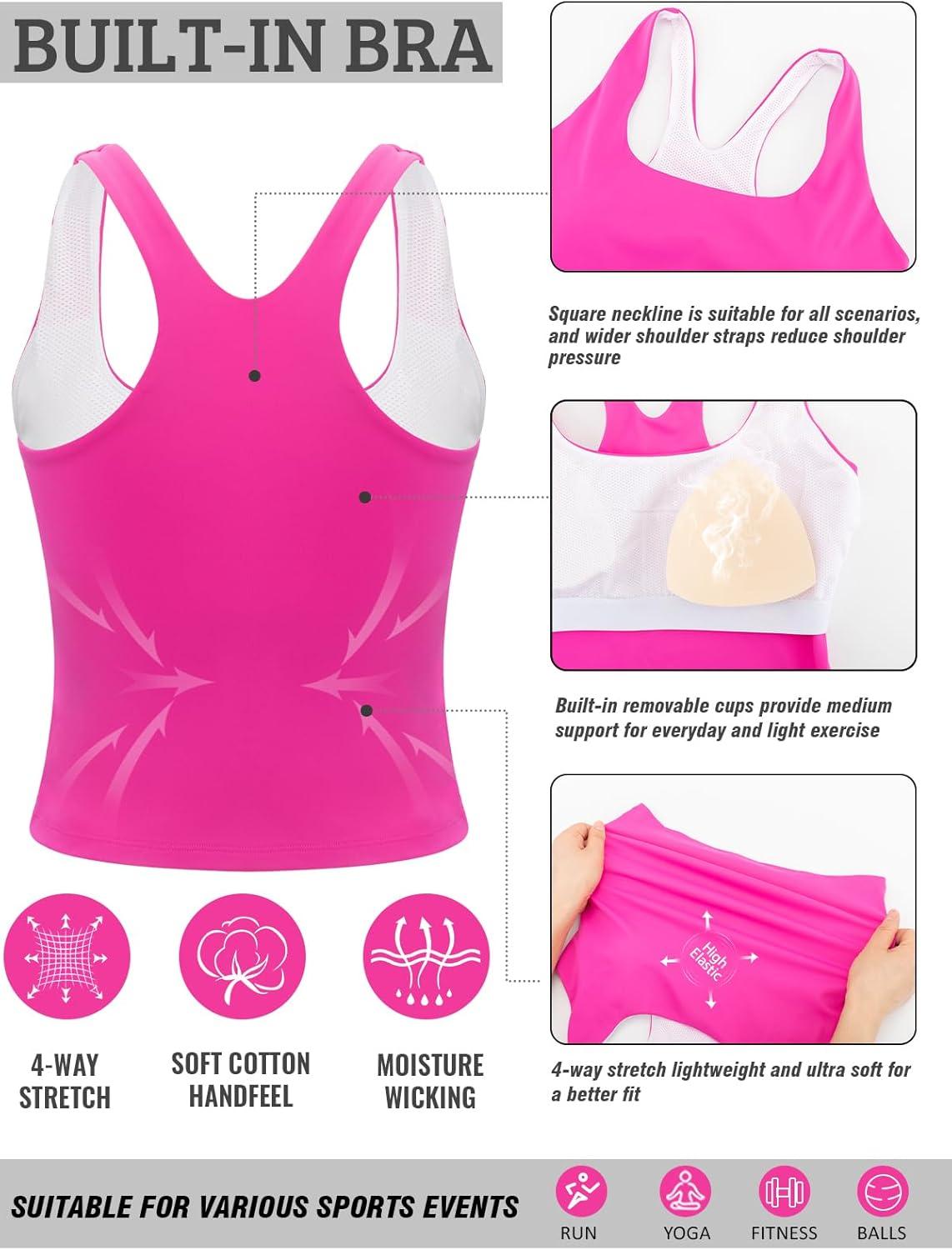 imageRUNNING GIRL Tank Tops with Built in Bras Racerback Activewear Yoga Workout Tops for WomenHot Pink