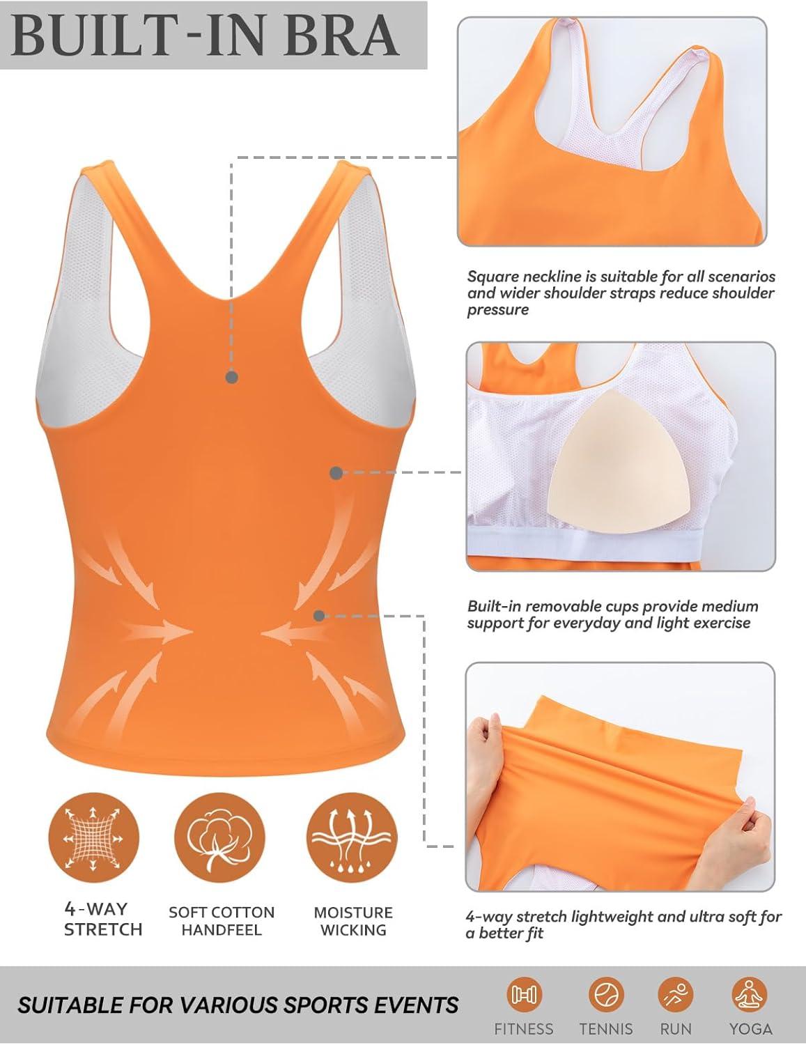 imageRUNNING GIRL Tank Tops with Built in Bras Racerback Activewear Yoga Workout Tops for WomenOrange