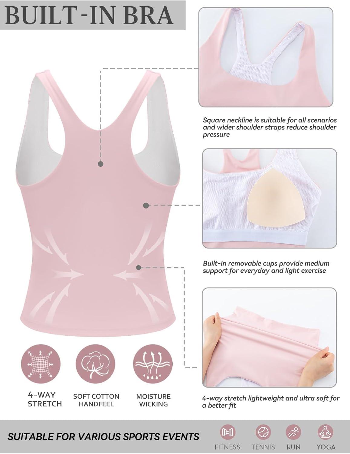 imageRUNNING GIRL Tank Tops with Built in Bras Racerback Activewear Yoga Workout Tops for WomenPink