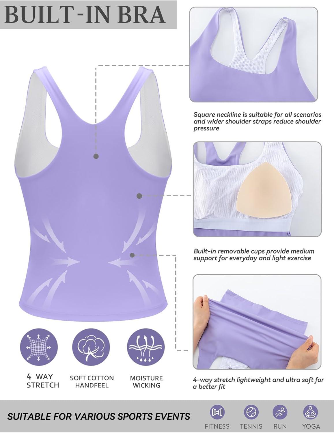 imageRUNNING GIRL Tank Tops with Built in Bras Racerback Activewear Yoga Workout Tops for WomenPurple