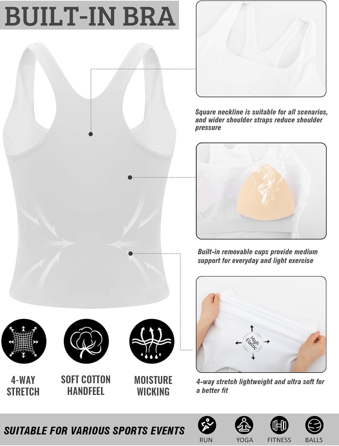 imageRUNNING GIRL Tank Tops with Built in Bras Racerback Activewear Yoga Workout Tops for WomenWhite