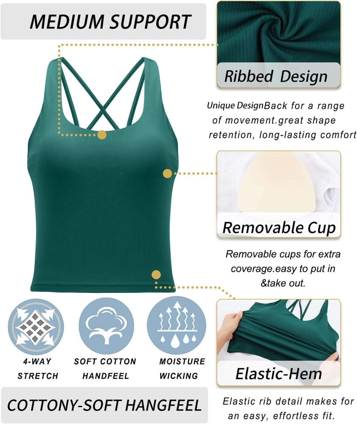 imageRUNNING GIRL Workout Tank Tops with Built in Bras for WomenCrissCross Back Medium Support Sports Bras for WomenDark Green