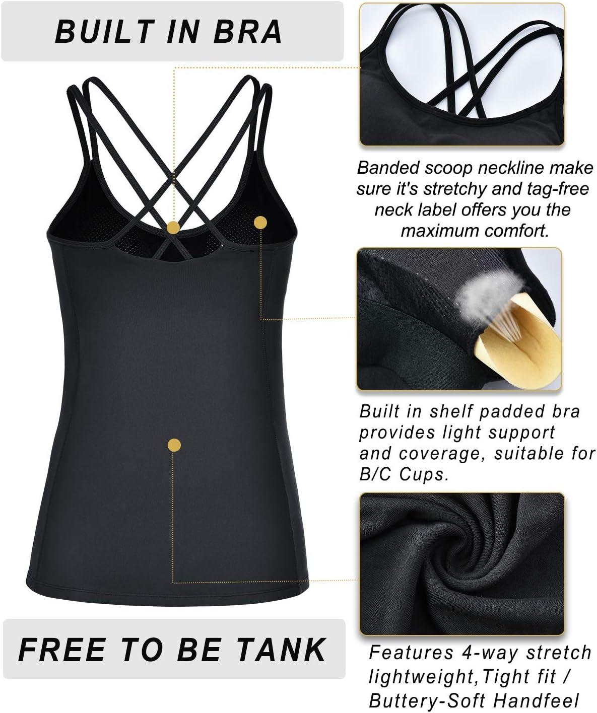 imageRUNNING GIRL Yoga Tank Tops for Women Built in Shelf Bra BC Cups Strappy Back Activewear Workout Compression TopsCblack