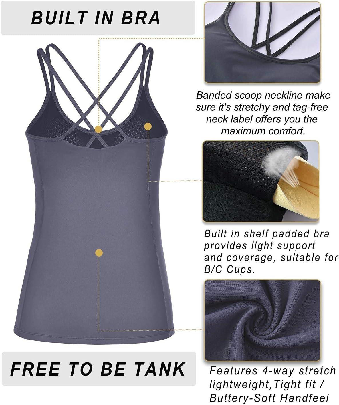 imageRUNNING GIRL Yoga Tank Tops for Women Built in Shelf Bra BC Cups Strappy Back Activewear Workout Compression TopsCgrey