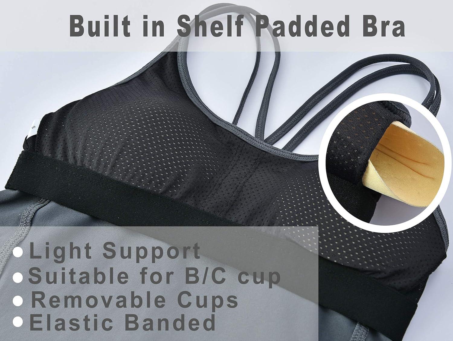 imageRUNNING GIRL Yoga Tank Tops for Women Built in Shelf Bra BC Cups Strappy Back Activewear Workout Compression TopsCgrey