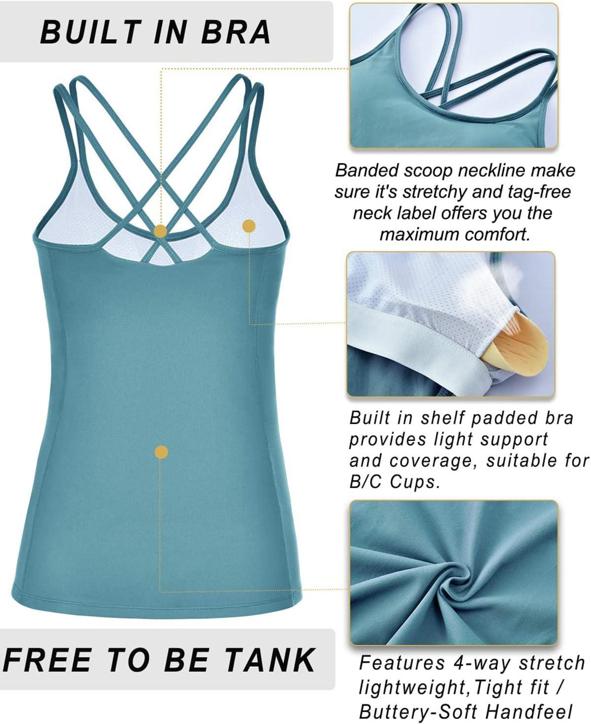 imageRUNNING GIRL Yoga Tank Tops for Women Built in Shelf Bra BC Cups Strappy Back Activewear Workout Compression TopsCice Bule