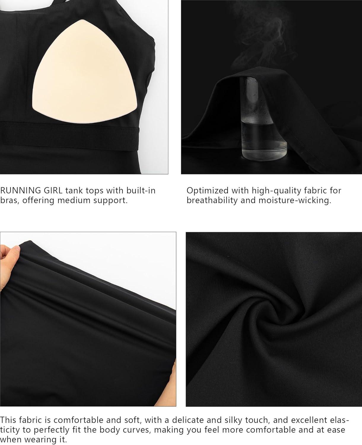 imageRUNNING GIRL Yoga Tank Tops for Women Built in Shelf Bra BC Cups Strappy Back Activewear Workout Compression TopsWblack