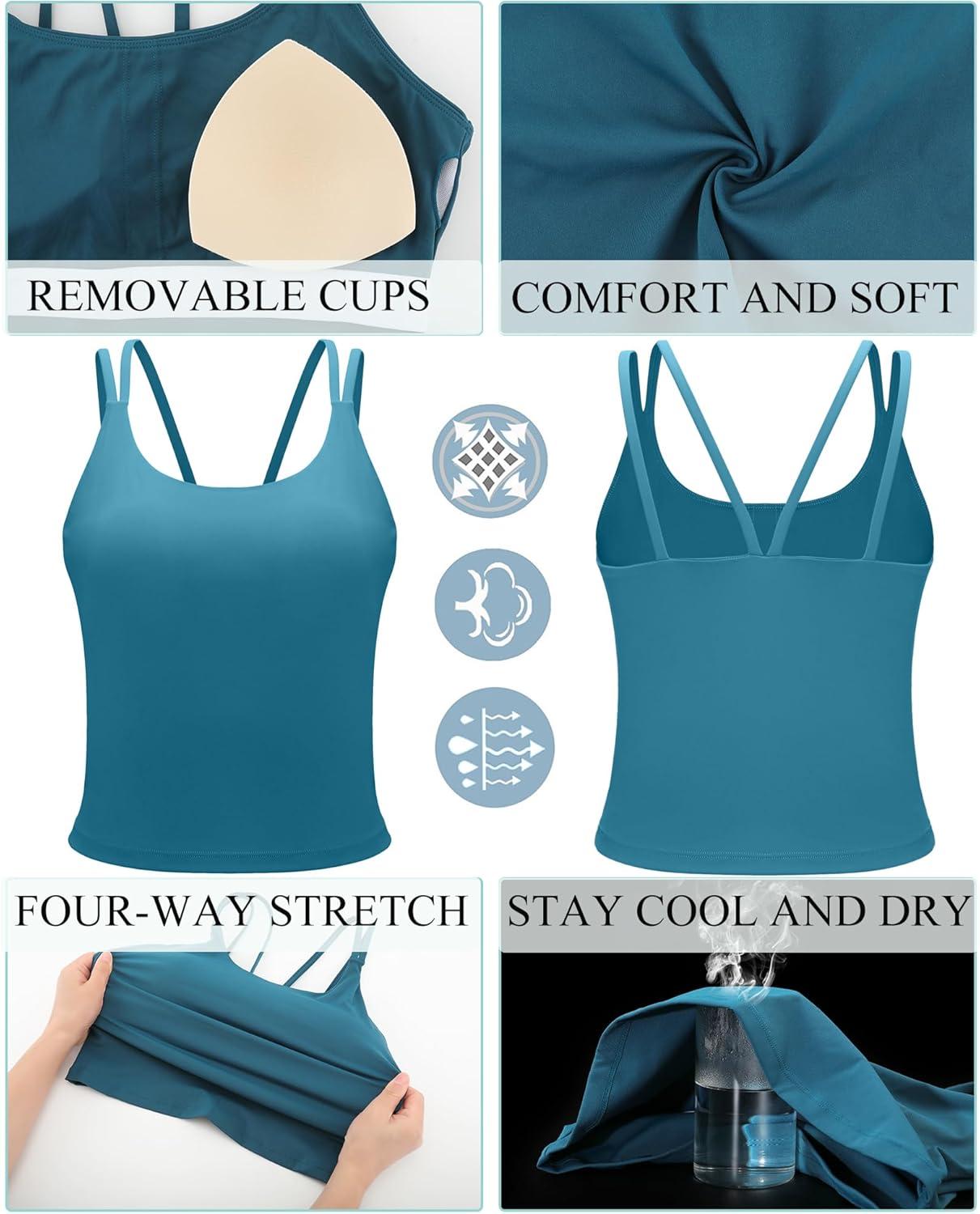 imageRUNNING GIRL Yoga Tank Tops for Women Built in Shelf Bra BC Cups Strappy Back Activewear Workout Compression TopsZdark Blue