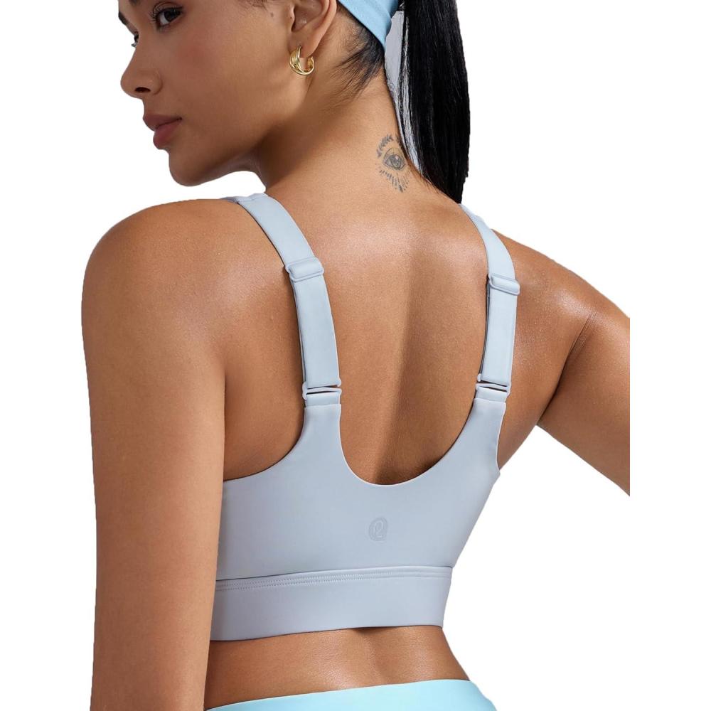 imageRUNNING GIRL Adjustable Straps High Impact Sports Bra for WomenHigh Support Workout Sports Bras with Sewn in PadsAicy Grey