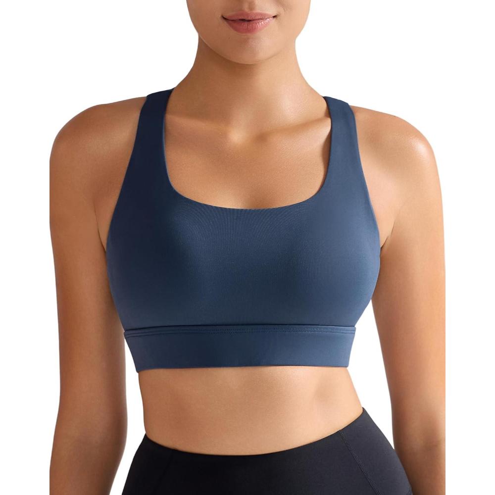 imageRUNNING GIRL High Impact Sports Bras for Women  Scoop Neck Strappy Sports Bra High Support Moulded Cup Workout BraAdark Grey