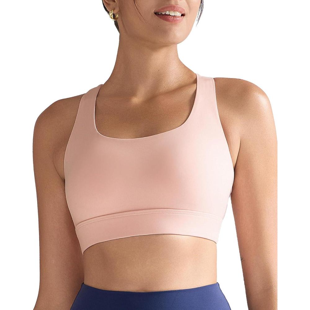 imageRUNNING GIRL High Impact Sports Bras for Women  Scoop Neck Strappy Sports Bra High Support Moulded Cup Workout BraAflush Pink