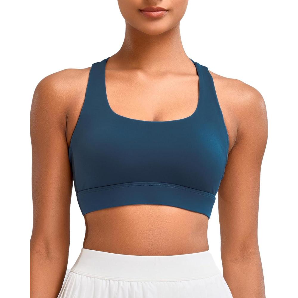 imageRUNNING GIRL High Impact Sports Bras for Women  Scoop Neck Strappy Sports Bra High Support Moulded Cup Workout BraAnavy Blue