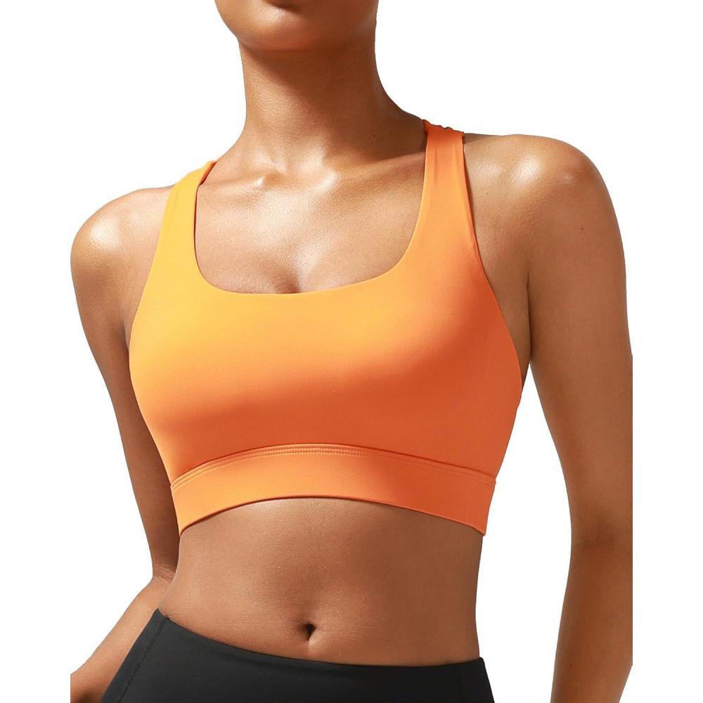 imageRUNNING GIRL High Impact Sports Bras for Women  Scoop Neck Strappy Sports Bra High Support Moulded Cup Workout BraAorange