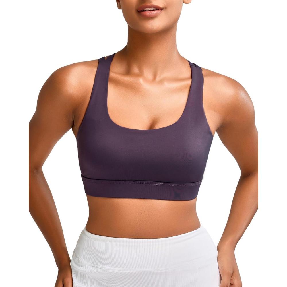 imageRUNNING GIRL High Impact Sports Bras for Women  Scoop Neck Strappy Sports Bra High Support Moulded Cup Workout BraApurple