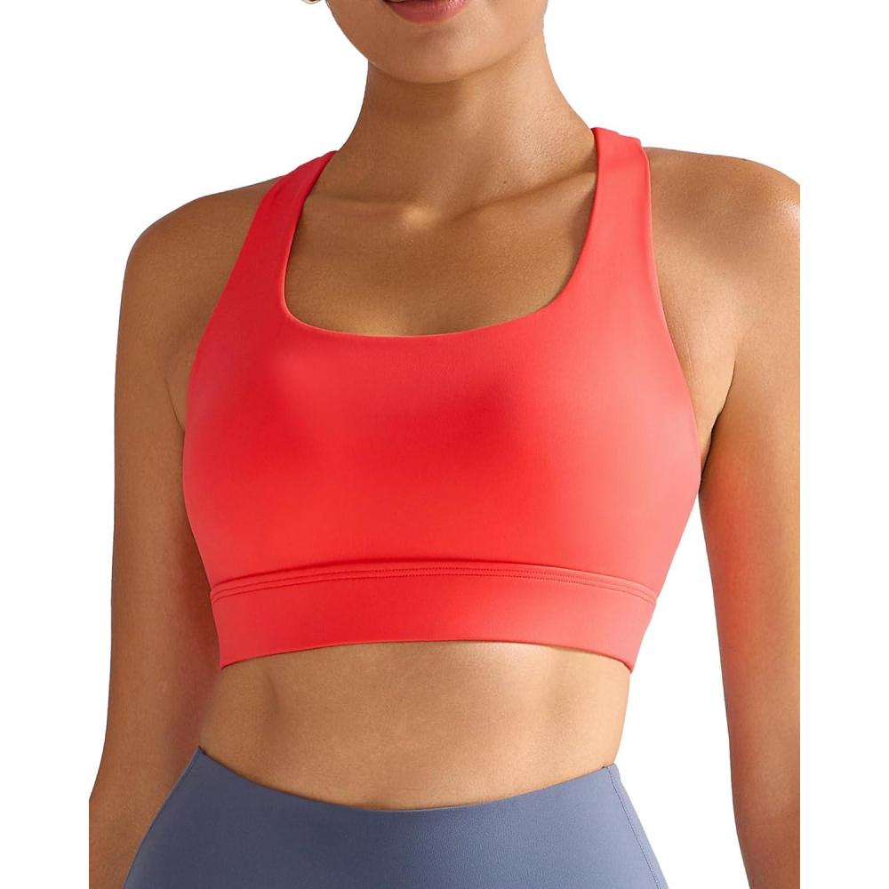imageRUNNING GIRL High Impact Sports Bras for Women  Scoop Neck Strappy Sports Bra High Support Moulded Cup Workout BraAred