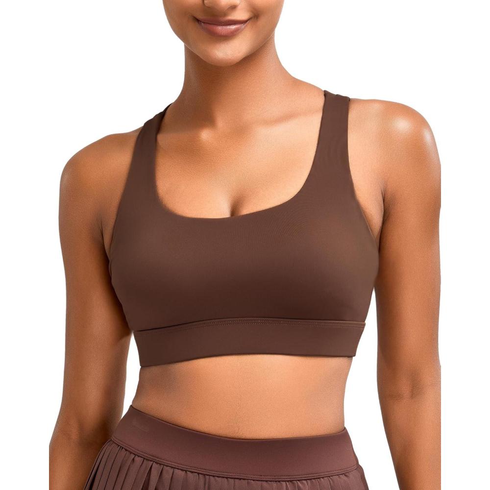 imageRUNNING GIRL High Impact Sports Bras for Women  Scoop Neck Strappy Sports Bra High Support Moulded Cup Workout BraAtaupe