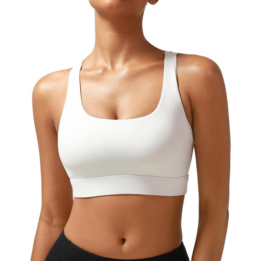 imageRUNNING GIRL High Impact Sports Bras for Women  Scoop Neck Strappy Sports Bra High Support Moulded Cup Workout BraAwhite