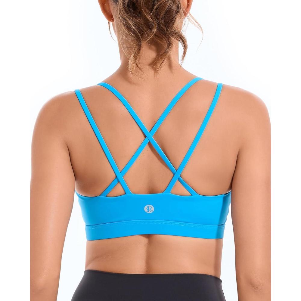 imageRUNNING GIRL High Impact Sports Bras for Women  Scoop Neck Strappy Sports Bra High Support Moulded Cup Workout BraBbright Blue