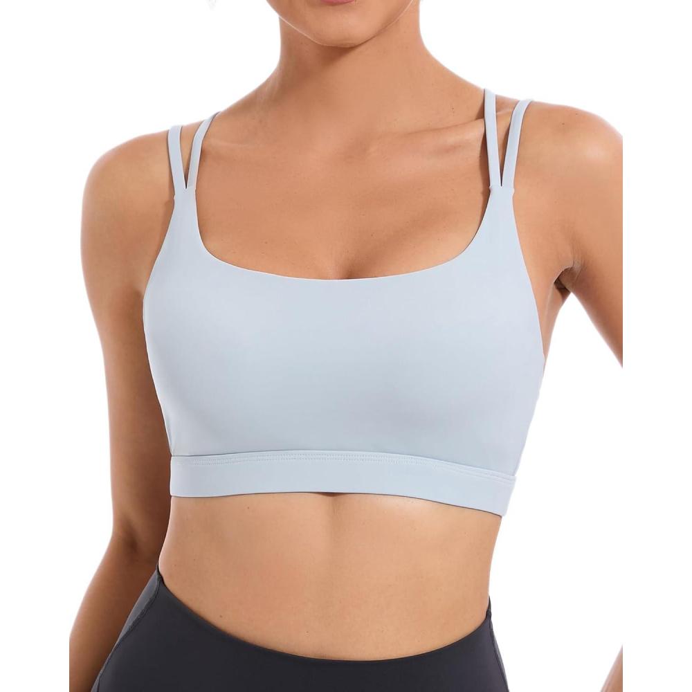 imageRUNNING GIRL High Impact Sports Bras for Women  Scoop Neck Strappy Sports Bra High Support Moulded Cup Workout BraBicy Grey