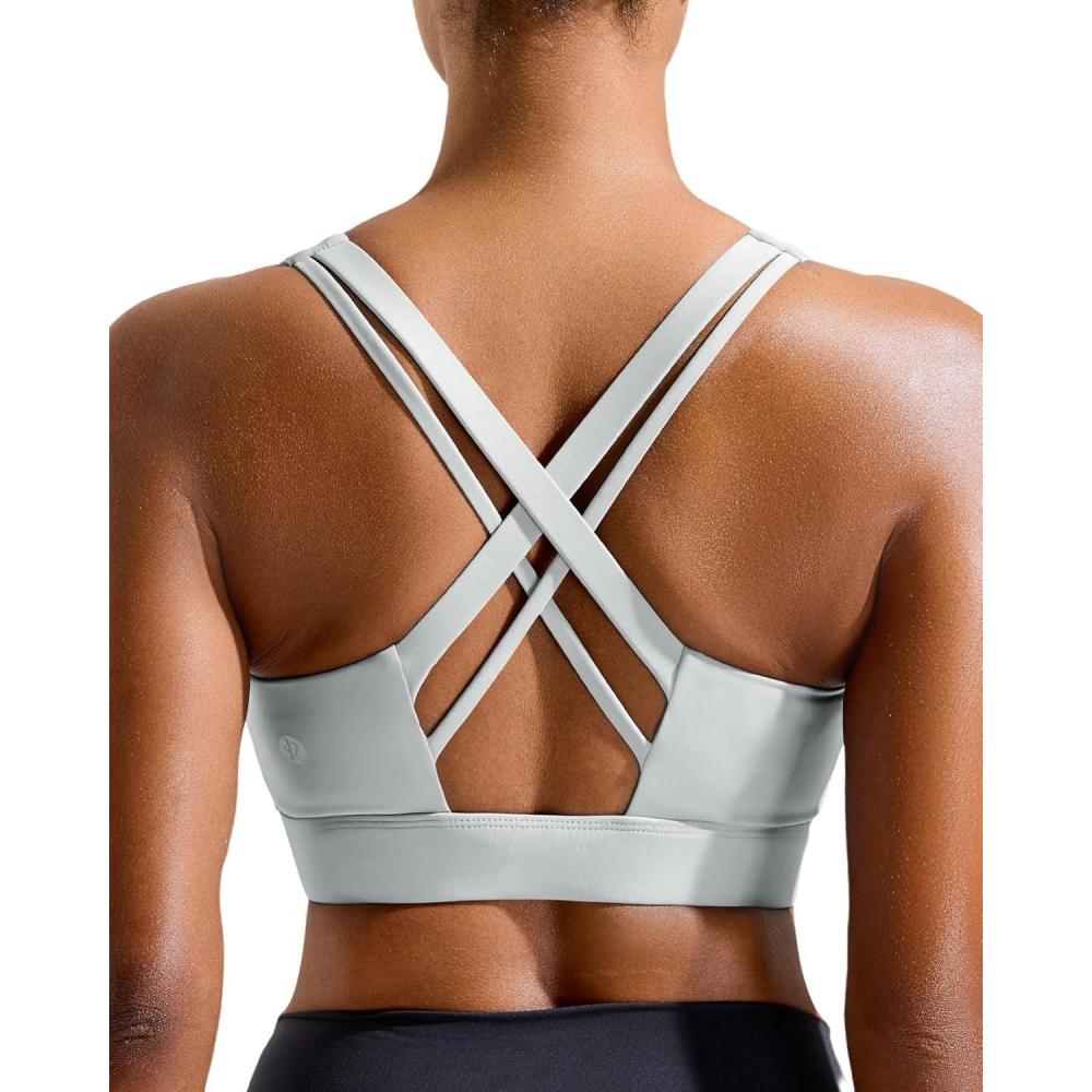 imageRUNNING GIRL High Impact Sports Bras for Women  Scoop Neck Strappy Sports Bra High Support Moulded Cup Workout BraIce Grey