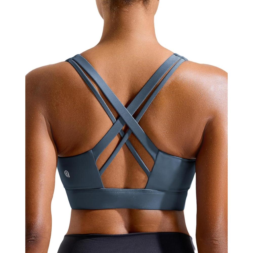 imageRUNNING GIRL High Impact Sports Bras for Women  Scoop Neck Strappy Sports Bra High Support Moulded Cup Workout BraNavy Blue