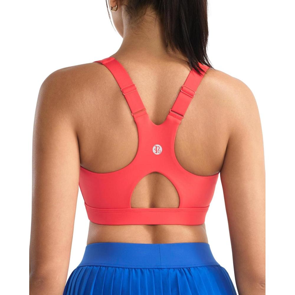 imageRUNNING GIRL High Impact Sports Bras for Women High Support Molded Cups Adjustable Straps Sports Bra with Sewn in PadsRed