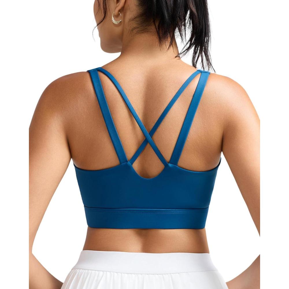 imageRUNNING GIRL High Impact Sports Bras for Women High Support Running Sports Bra Moulded Cup Strappy Sports BrasUnave Blue