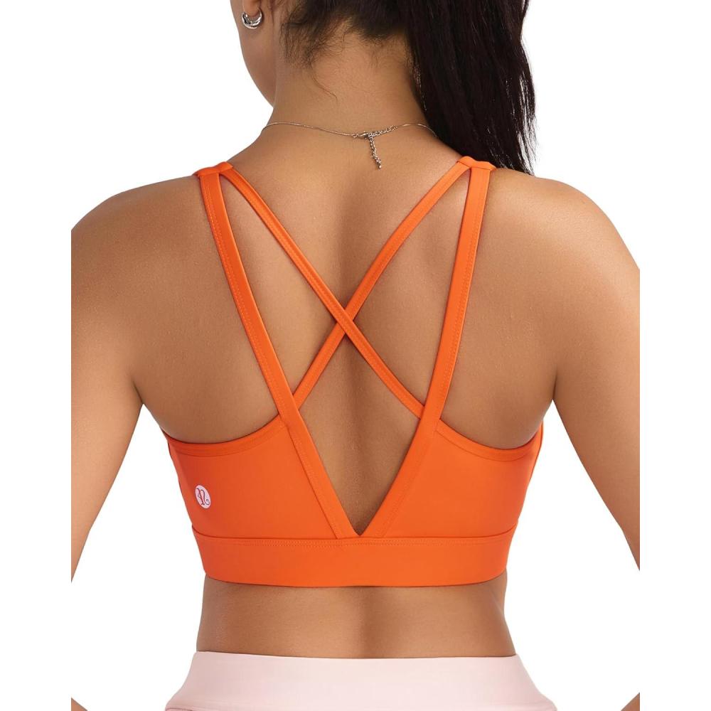 imageRUNNING GIRL High Impact Sports Bras for Women High Support Running Sports Bra Moulded Cup Strappy Sports BrasVibrant Orange