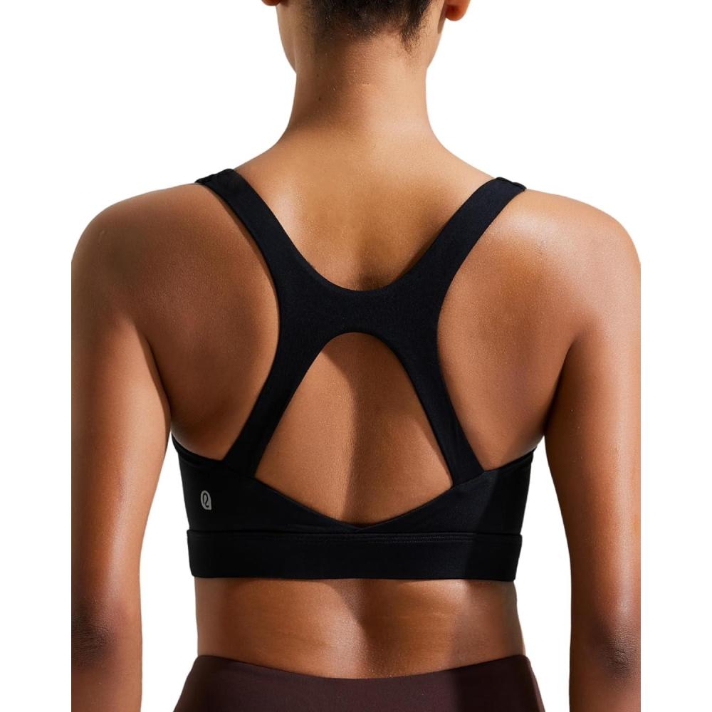 imageRUNNING GIRL High Impact Sports Bras for Women High Support Running Strappy Womens Sports Bra with Sewn in PadsHblack