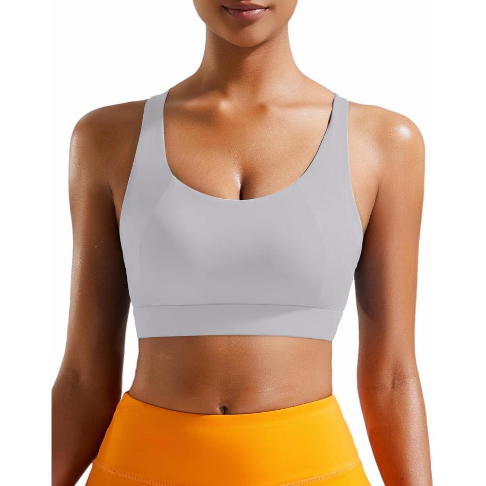 imageRUNNING GIRL High Impact Sports Bras for Women High Support Running Strappy Womens Sports Bra with Sewn in PadsHgrey