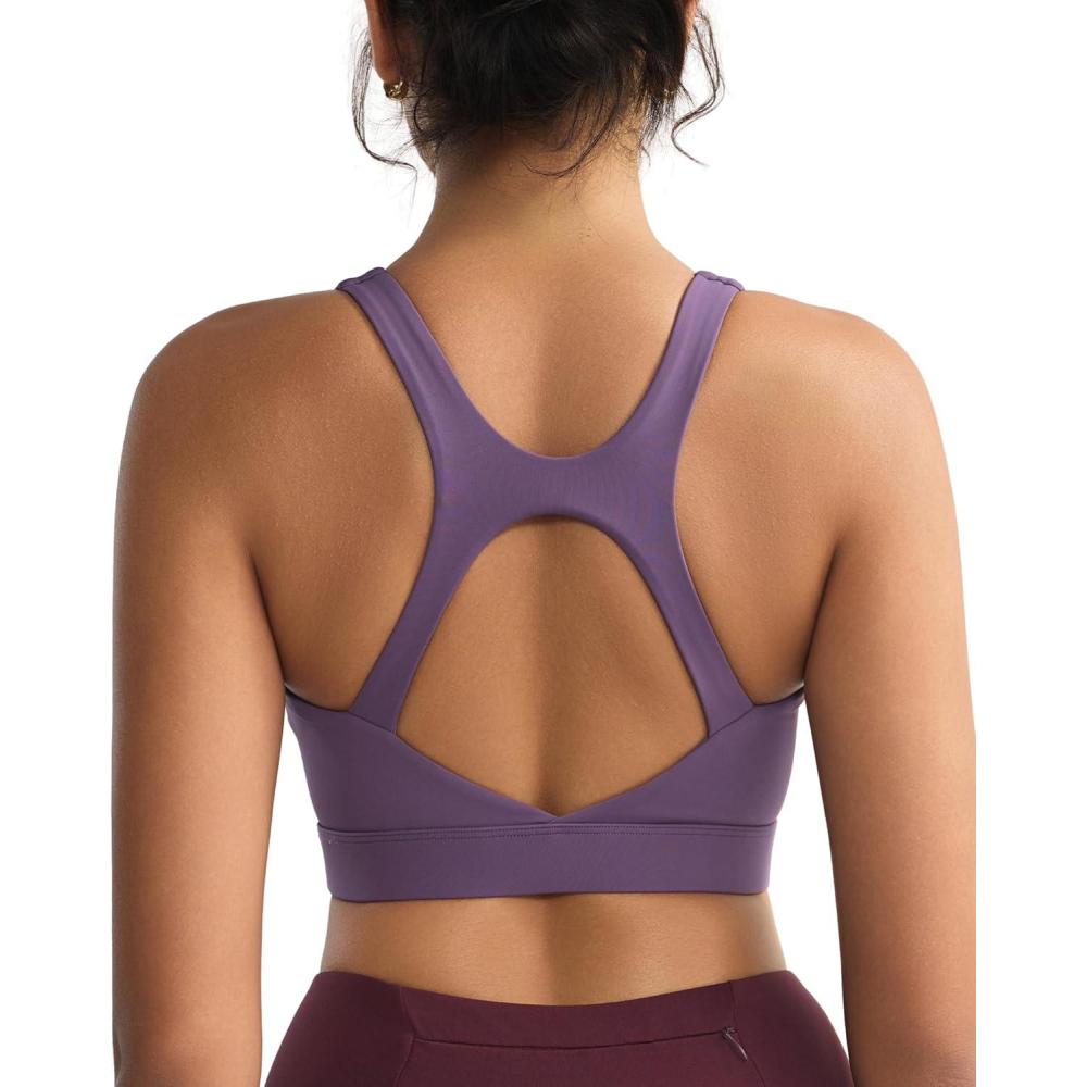 imageRUNNING GIRL High Impact Sports Bras for Women High Support Running Strappy Womens Sports Bra with Sewn in PadsHpurple