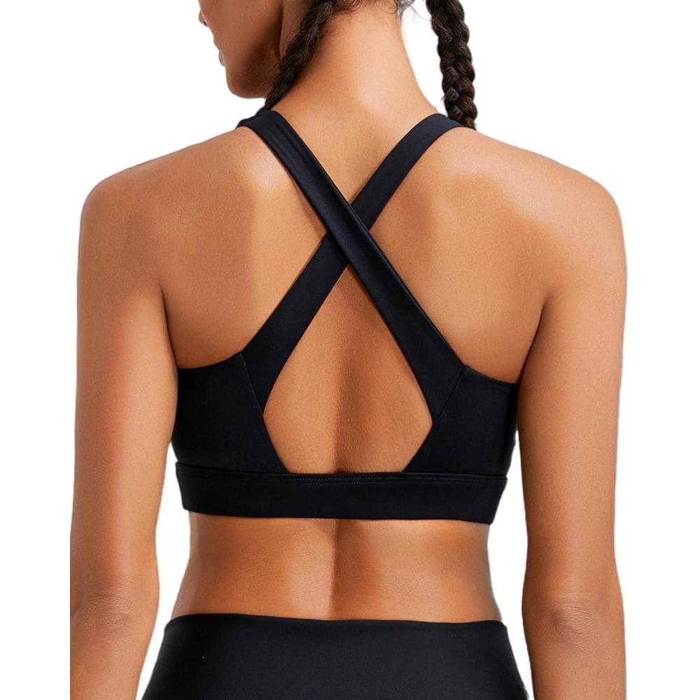 imageRUNNING GIRL High Impact Sports Bras for Women High Support Running Strappy Womens Sports Bra with Sewn in PadsXblack