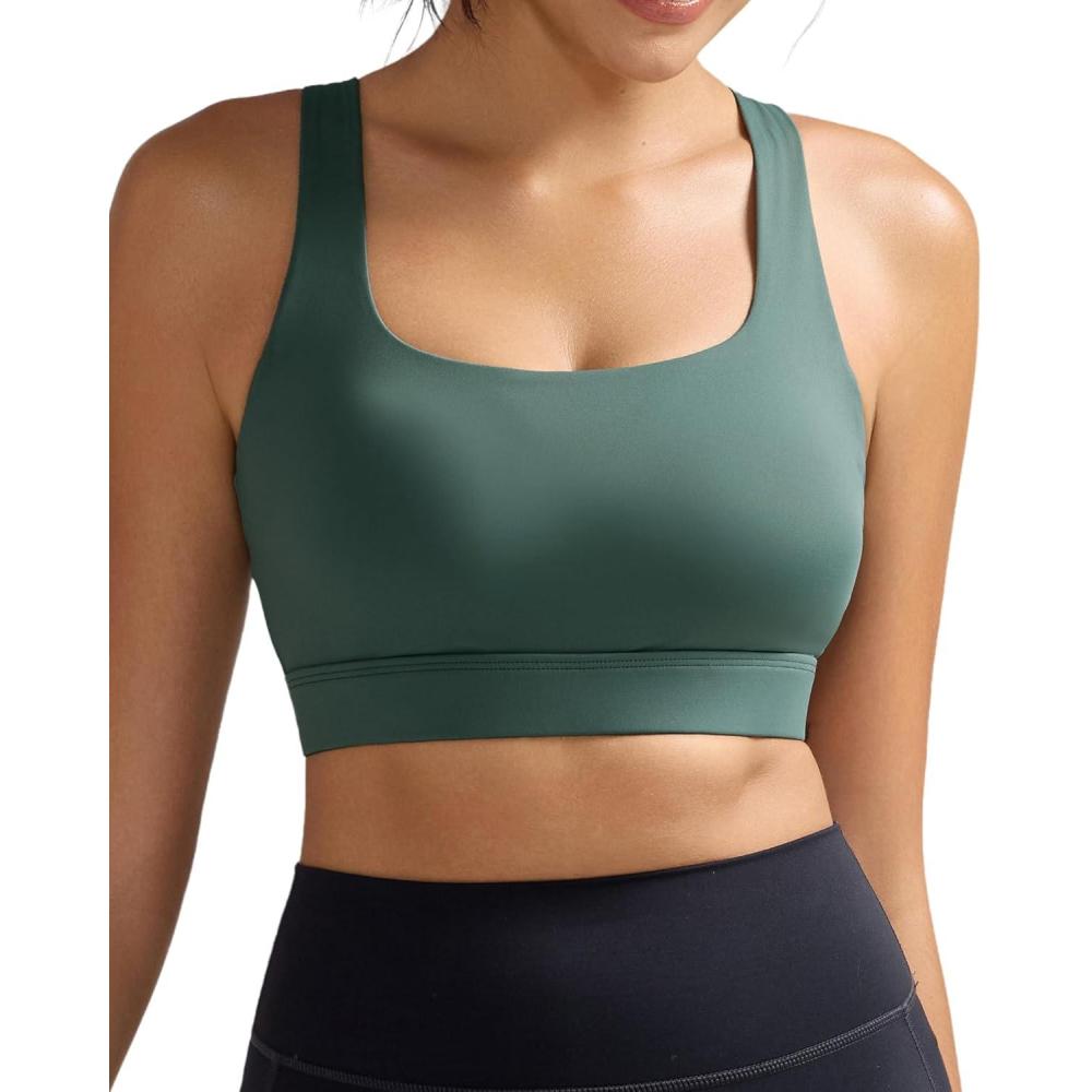 imageRUNNING GIRL High Impact Sports Bras for Women High Support Running Strappy Womens Sports Bra with Sewn in PadsXgreyish Green