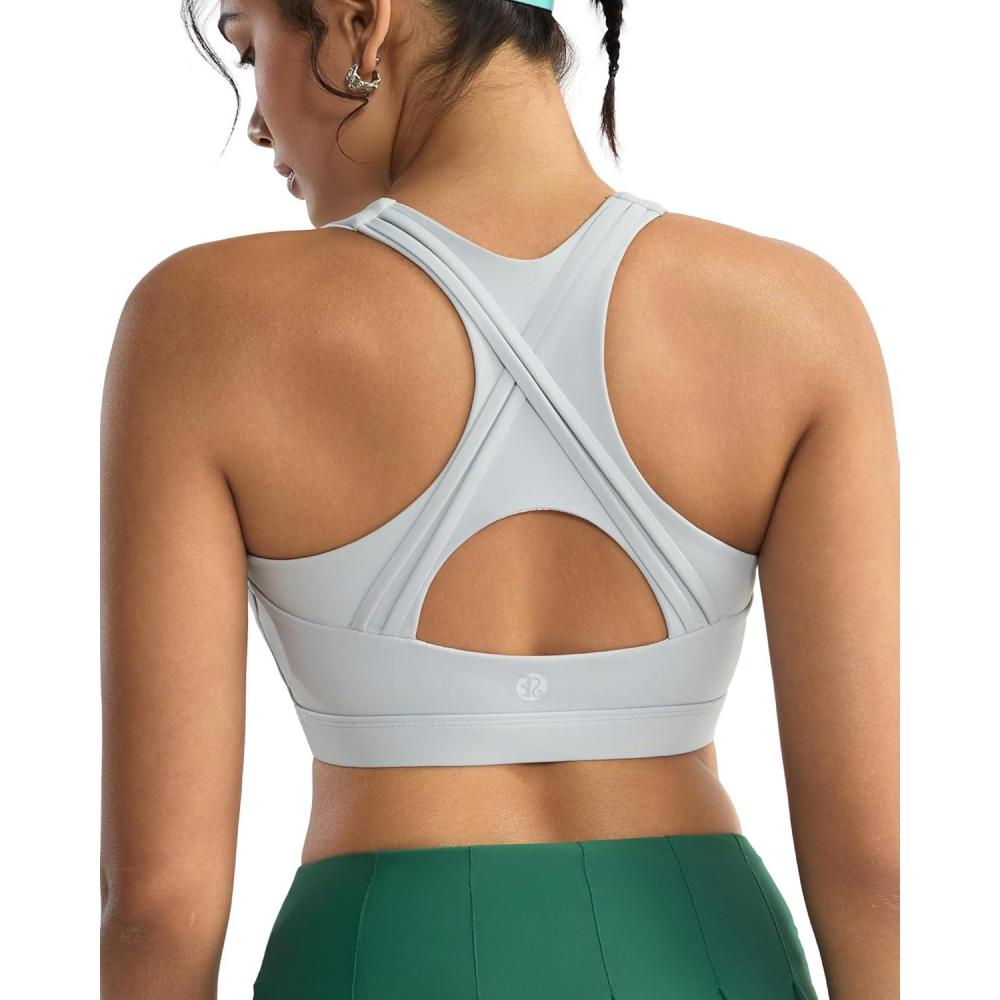 imageRUNNING GIRL High Impact Sports Bras for Women High Support Womens Sports Bra Racerback Workout Running BraAsh Grey
