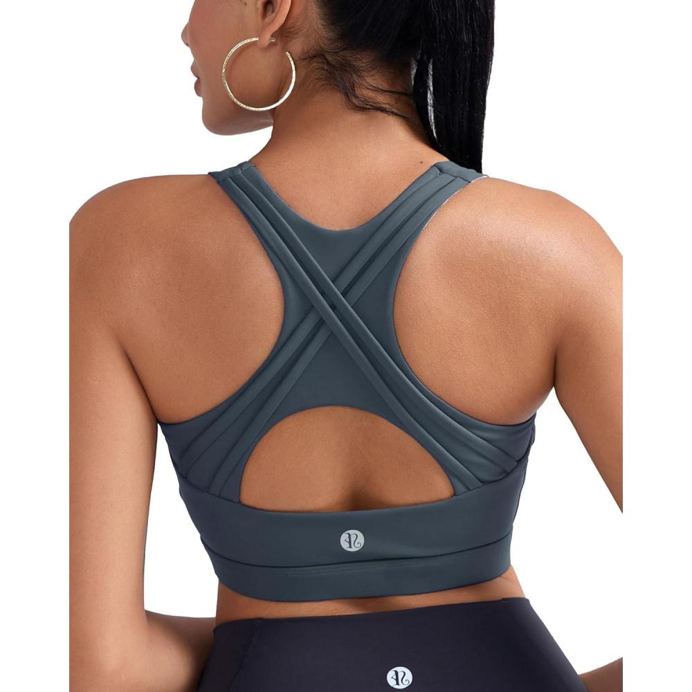 imageRUNNING GIRL High Impact Sports Bras for Women High Support Womens Sports Bra Racerback Workout Running BraDeep Grey
